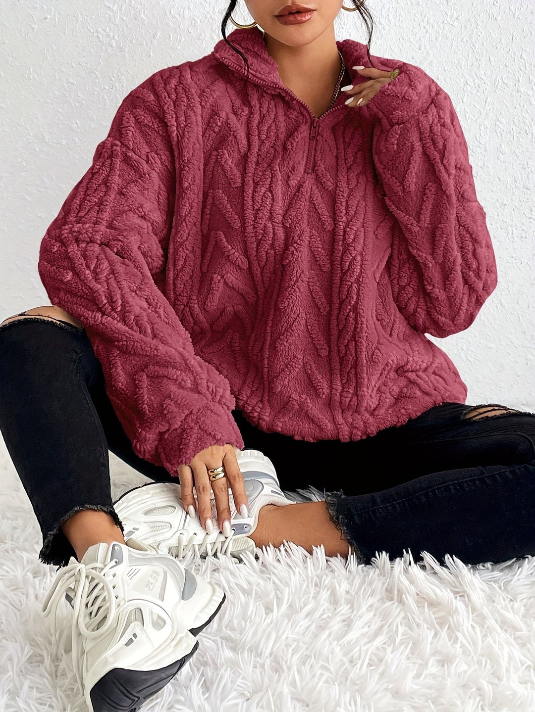 SERAPHINA™ | Luxe Cable-Knit Fleece Sweatshirt