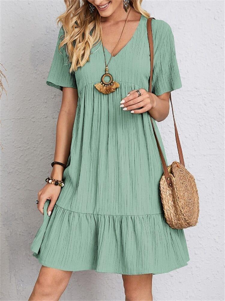 JADE™ | Pleated Bohemian V-Neck Dress