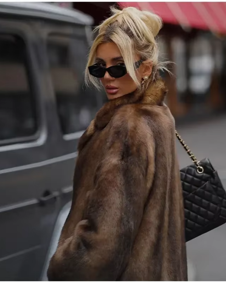 CASSIE™ | Brown Faux Fur Long Overcoat