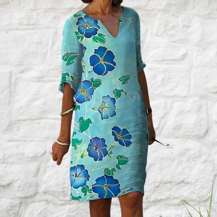 LUISA™ | Elegant Floral Linen Dress