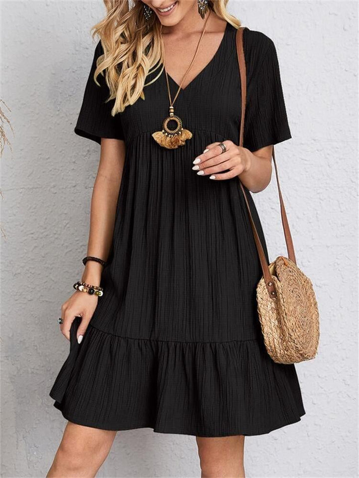 JADE™ | Pleated Bohemian V-Neck Dress