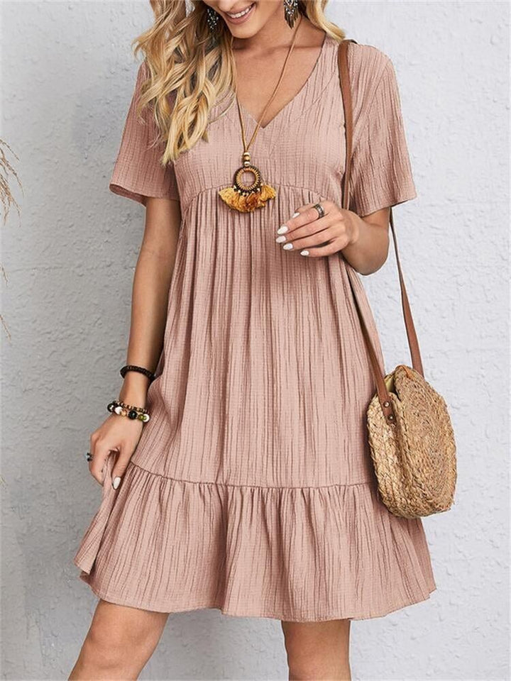 JADE™ | Pleated Bohemian V-Neck Dress