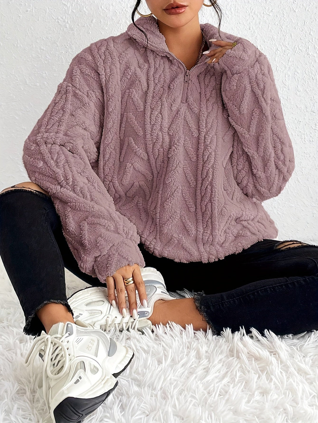 SERAPHINA™ | Luxe Cable-Knit Fleece Sweatshirt