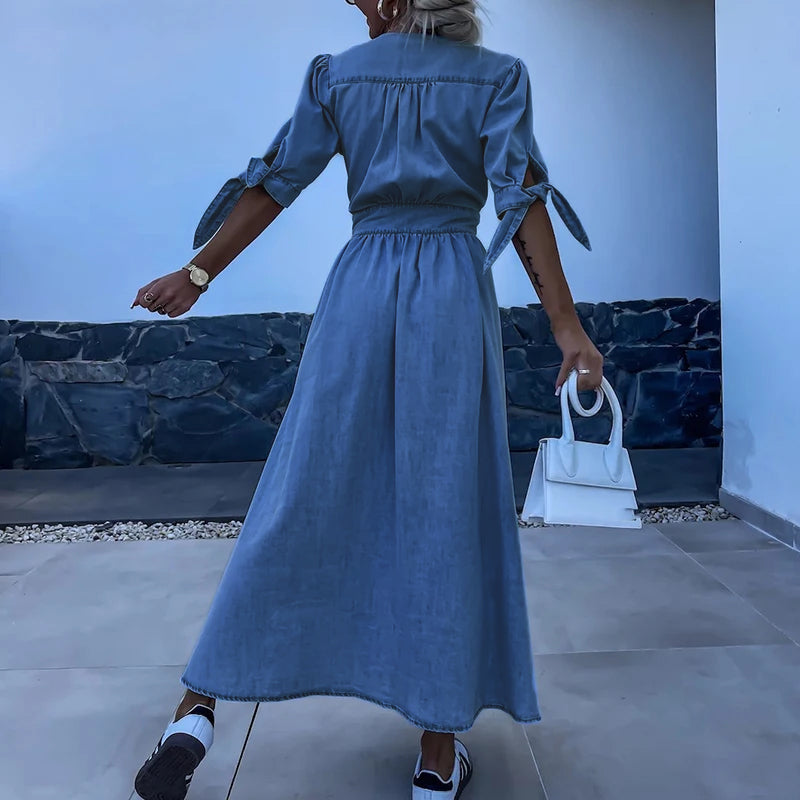 ROSE™ | Stylish Denim V-Neck Dress