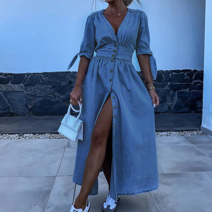 ROSE™ | Stylish Denim V-Neck Dress