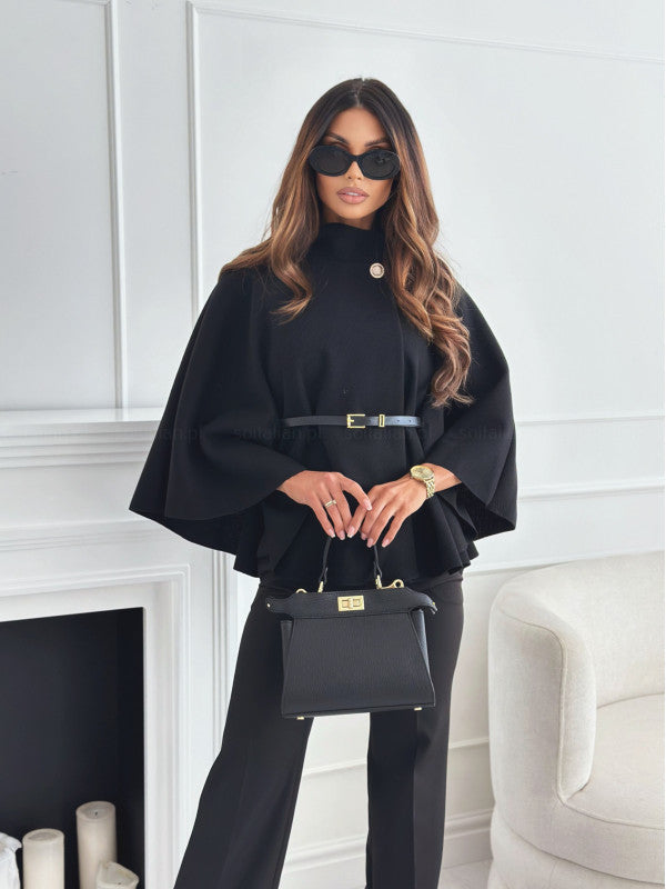 SENIRAE™ | Buckle Batwing Sleeves Coat with Belt