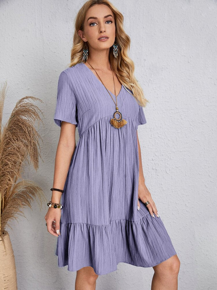 JADE™ | Pleated Bohemian V-Neck Dress