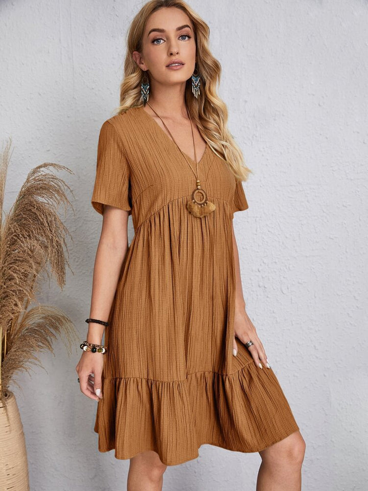 JADE™ | Pleated Bohemian V-Neck Dress