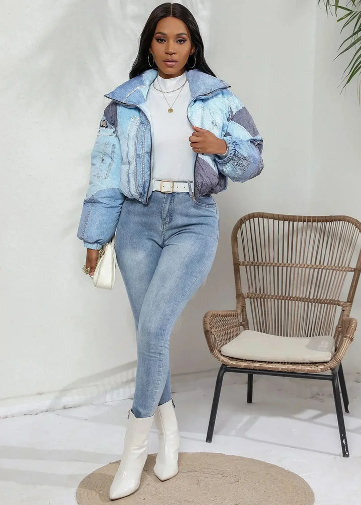 BRINA™ | Winter Patchwork Stand Collar Puffer Jacket