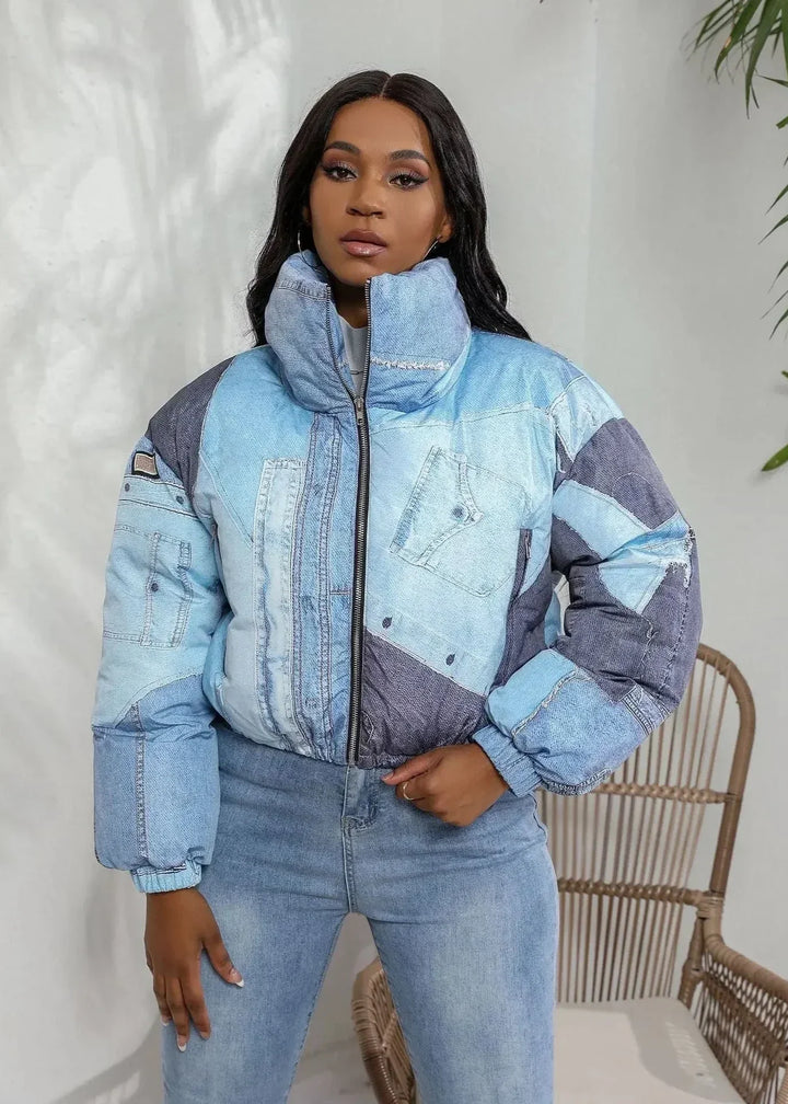 BRINA™ | Winter Patchwork Stand Collar Puffer Jacket