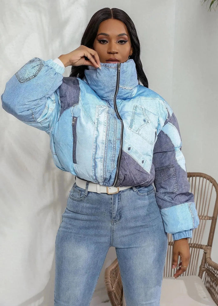 BRINA™ | Winter Patchwork Stand Collar Puffer Jacket