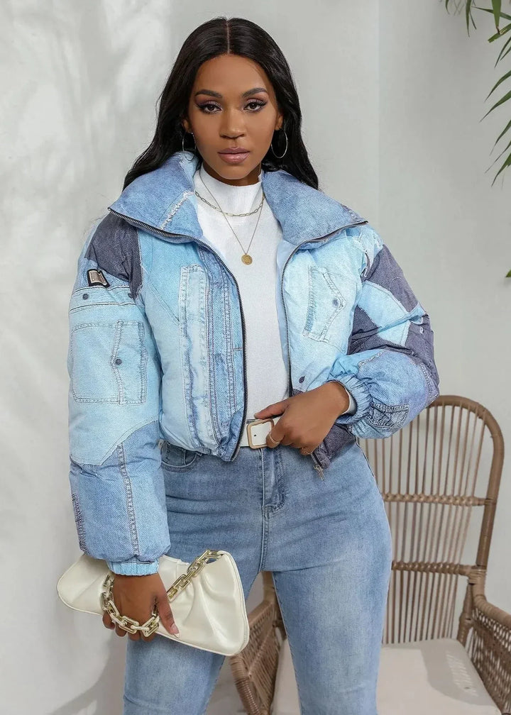 BRINA™ | Winter Patchwork Stand Collar Puffer Jacket