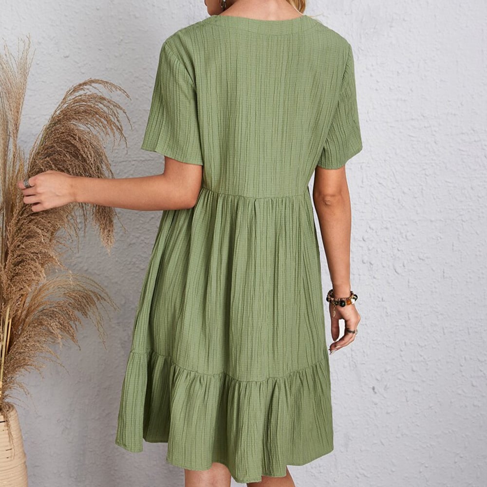 JADE™ | Pleated Bohemian V-Neck Dress