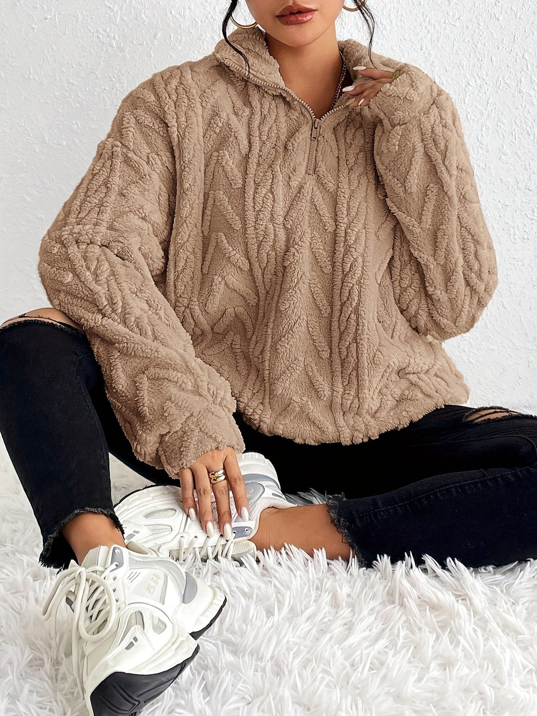 SERAPHINA™ | Luxe Cable-Knit Fleece Sweatshirt