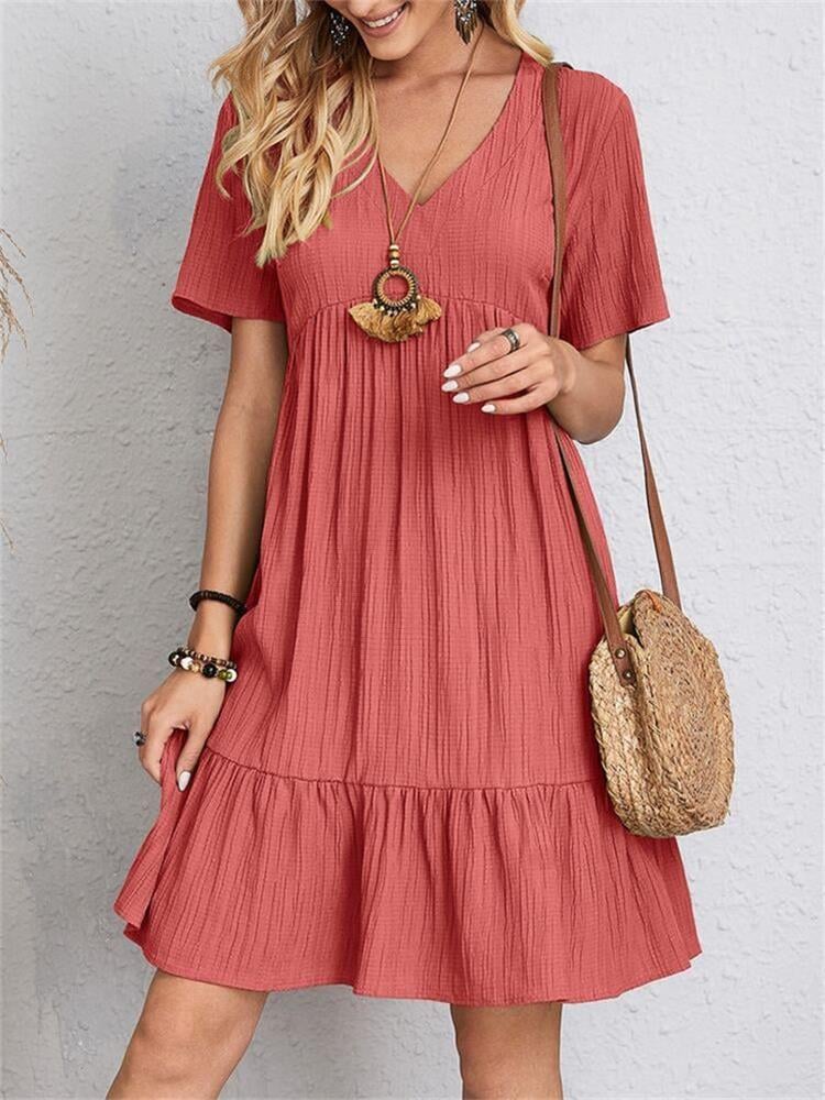 JADE™ | Pleated Bohemian V-Neck Dress