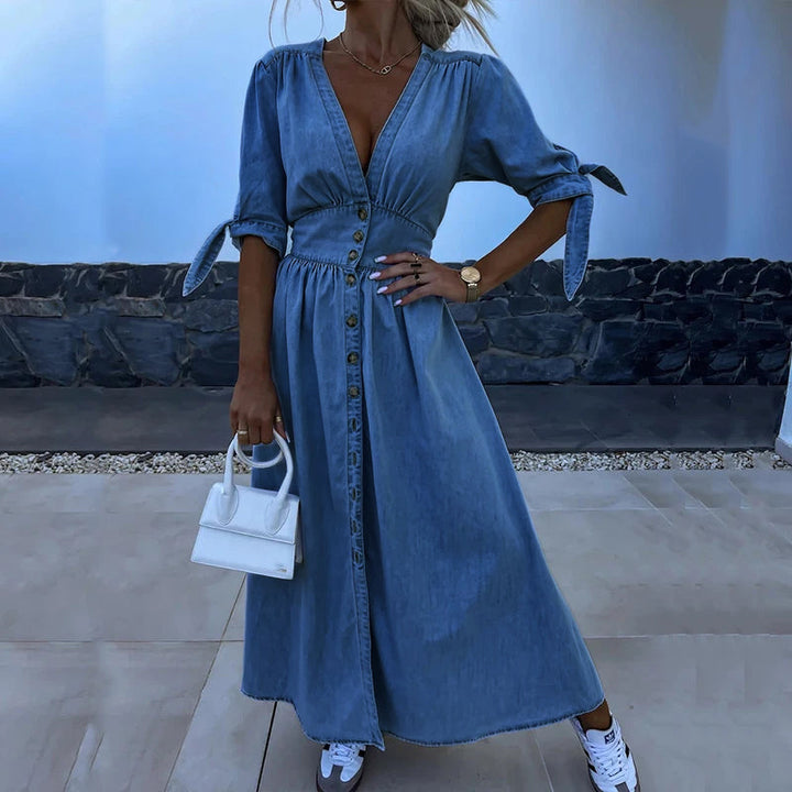 ROSE™ | Stylish Denim V-Neck Dress