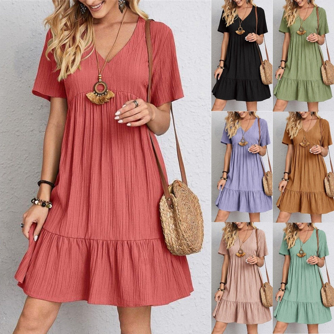 JADE™ | Pleated Bohemian V-Neck Dress