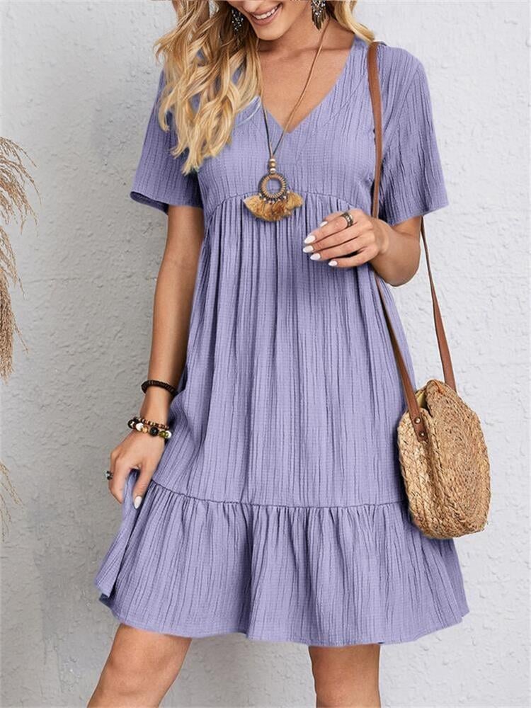 JADE™ | Pleated Bohemian V-Neck Dress