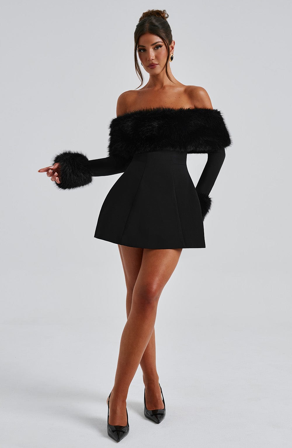 VALENTINE™ | Off-Shoulder Fur Sleeve Mini Dress
