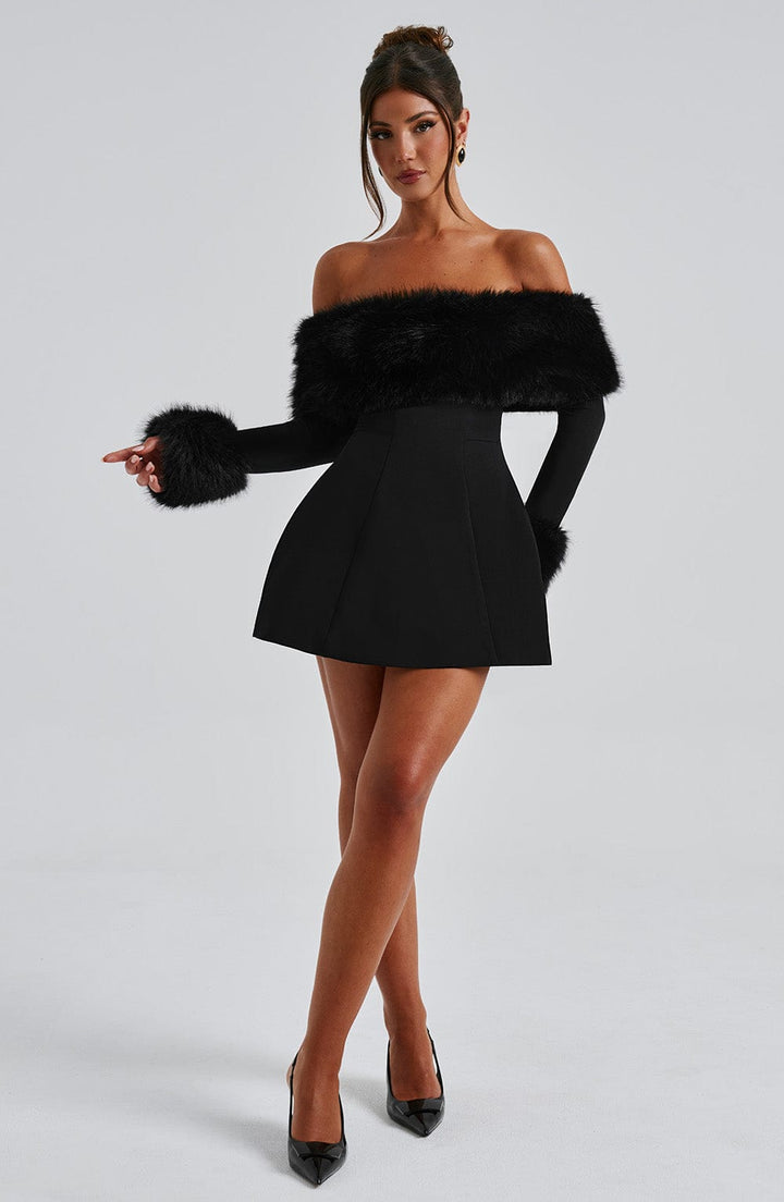 VALENTINE™ | Off-Shoulder Fur Sleeve Mini Dress