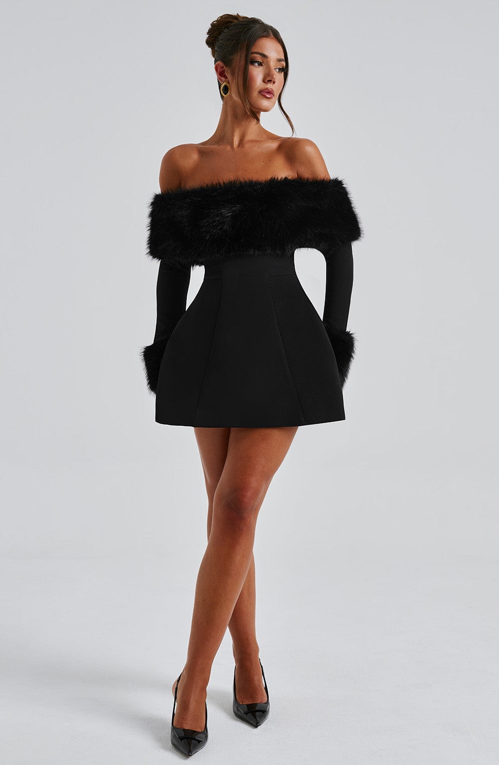 VALENTINE™ | Off-Shoulder Fur Sleeve Mini Dress
