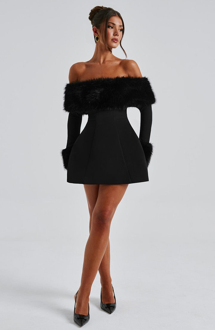 VALENTINE™ | Off-Shoulder Fur Sleeve Mini Dress