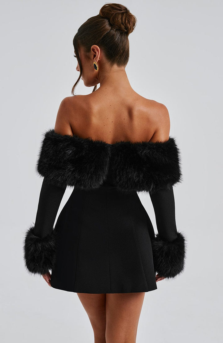 VALENTINE™ | Off-Shoulder Fur Sleeve Mini Dress