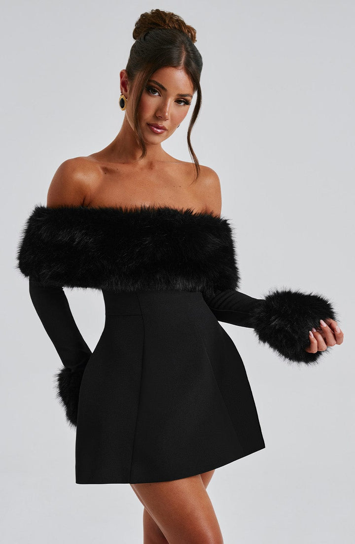 VALENTINE™ | Off-Shoulder Fur Sleeve Mini Dress