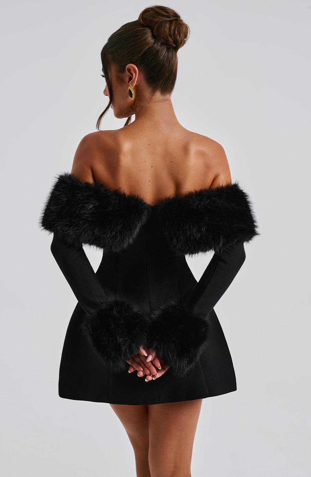 VALENTINE™ | Off-Shoulder Fur Sleeve Mini Dress