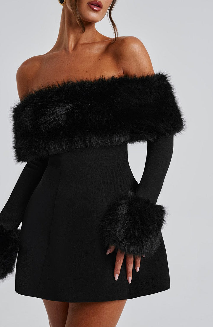 VALENTINE™ | Off-Shoulder Fur Sleeve Mini Dress