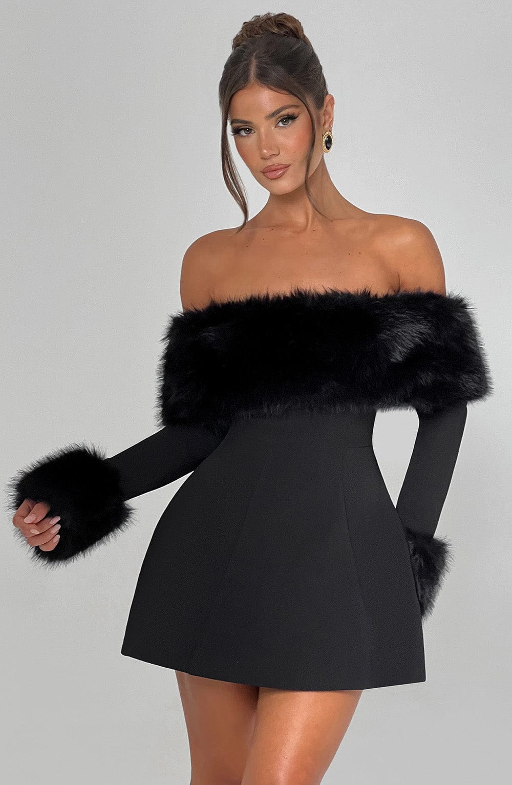 VALENTINE™ | Off-Shoulder Fur Sleeve Mini Dress