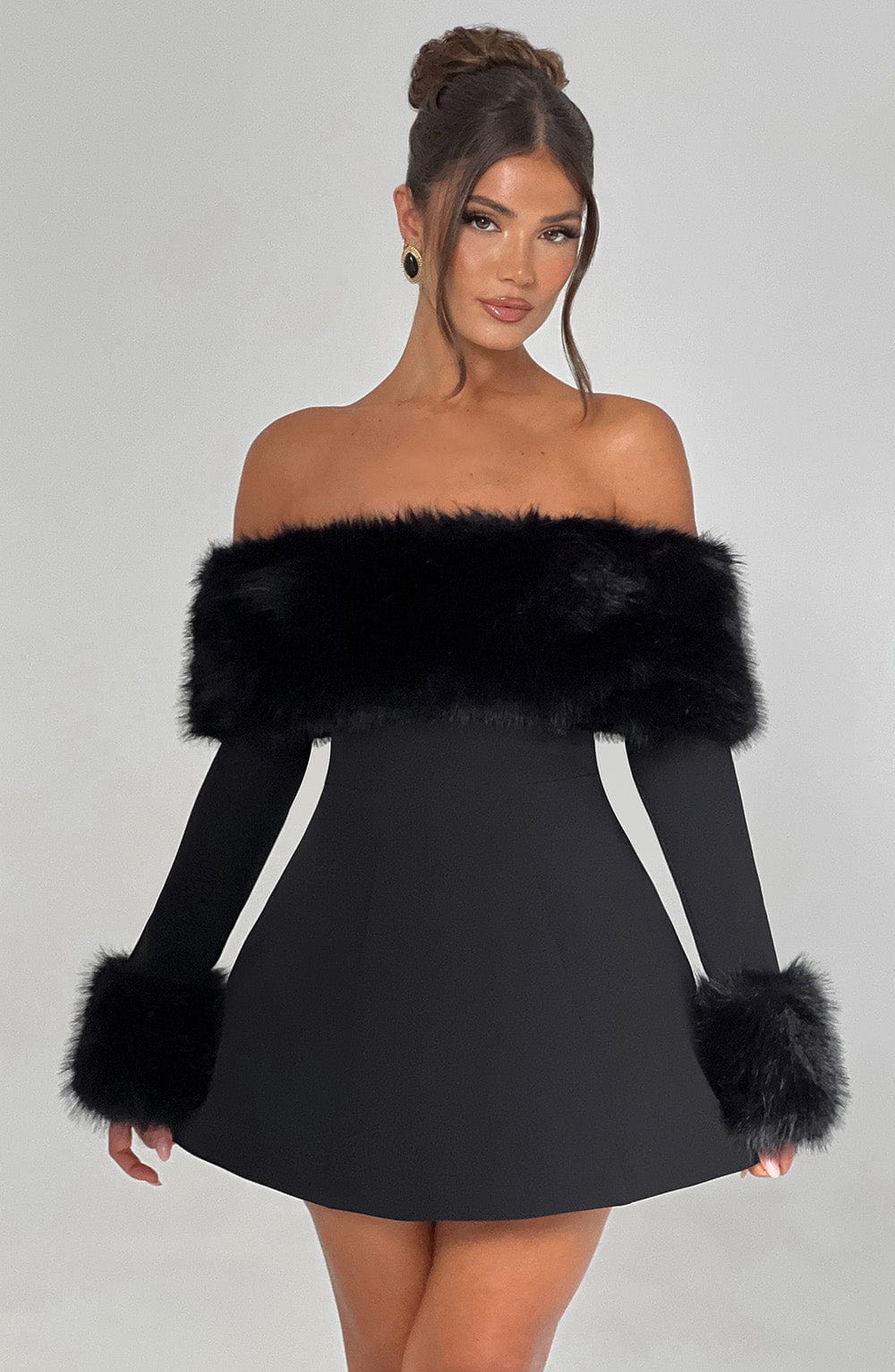 VALENTINE™ | Off-Shoulder Fur Sleeve Mini Dress