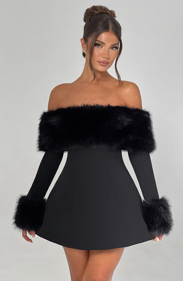 VALENTINE™ | Off-Shoulder Fur Sleeve Mini Dress