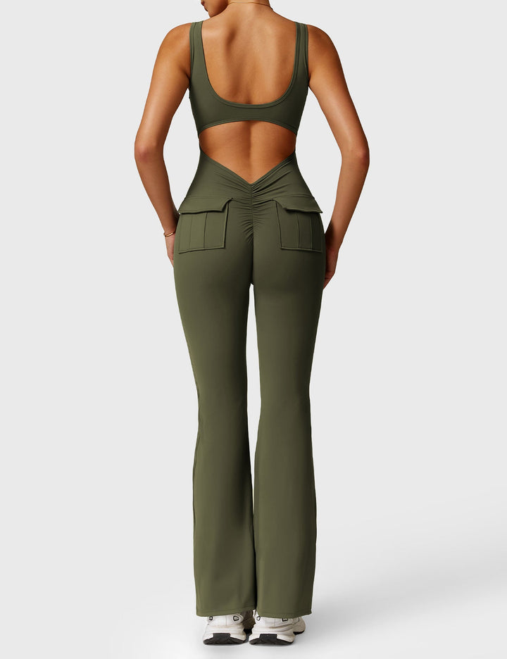 LULA™ | V-Waist Flared Jumpsuit with Pockets