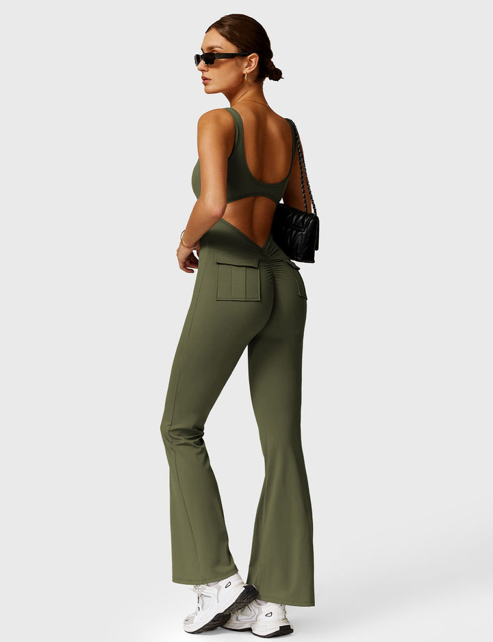 LULA™ | V-Waist Flared Jumpsuit with Pockets
