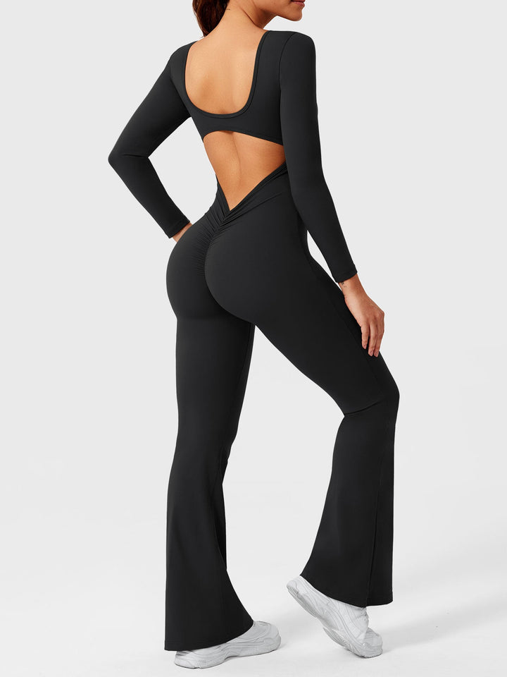 LIZVETTE™ | Flare Long Sleeve V-back Jumpsuit