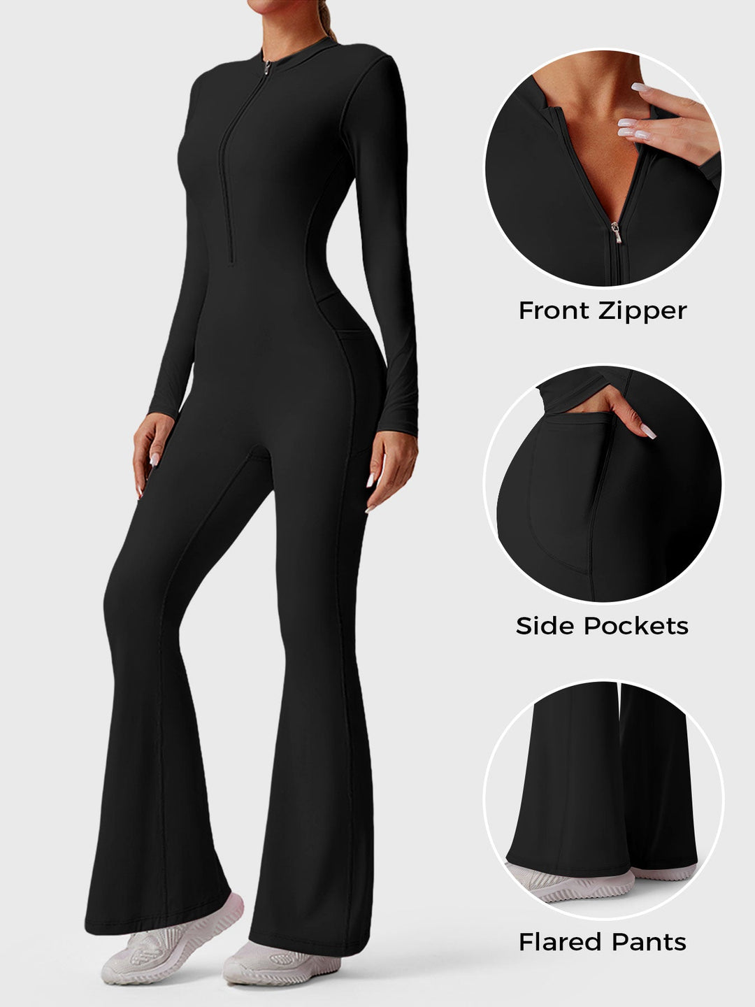 HELEN™ | Long Sleeve Zipper Flared Jumpsuit