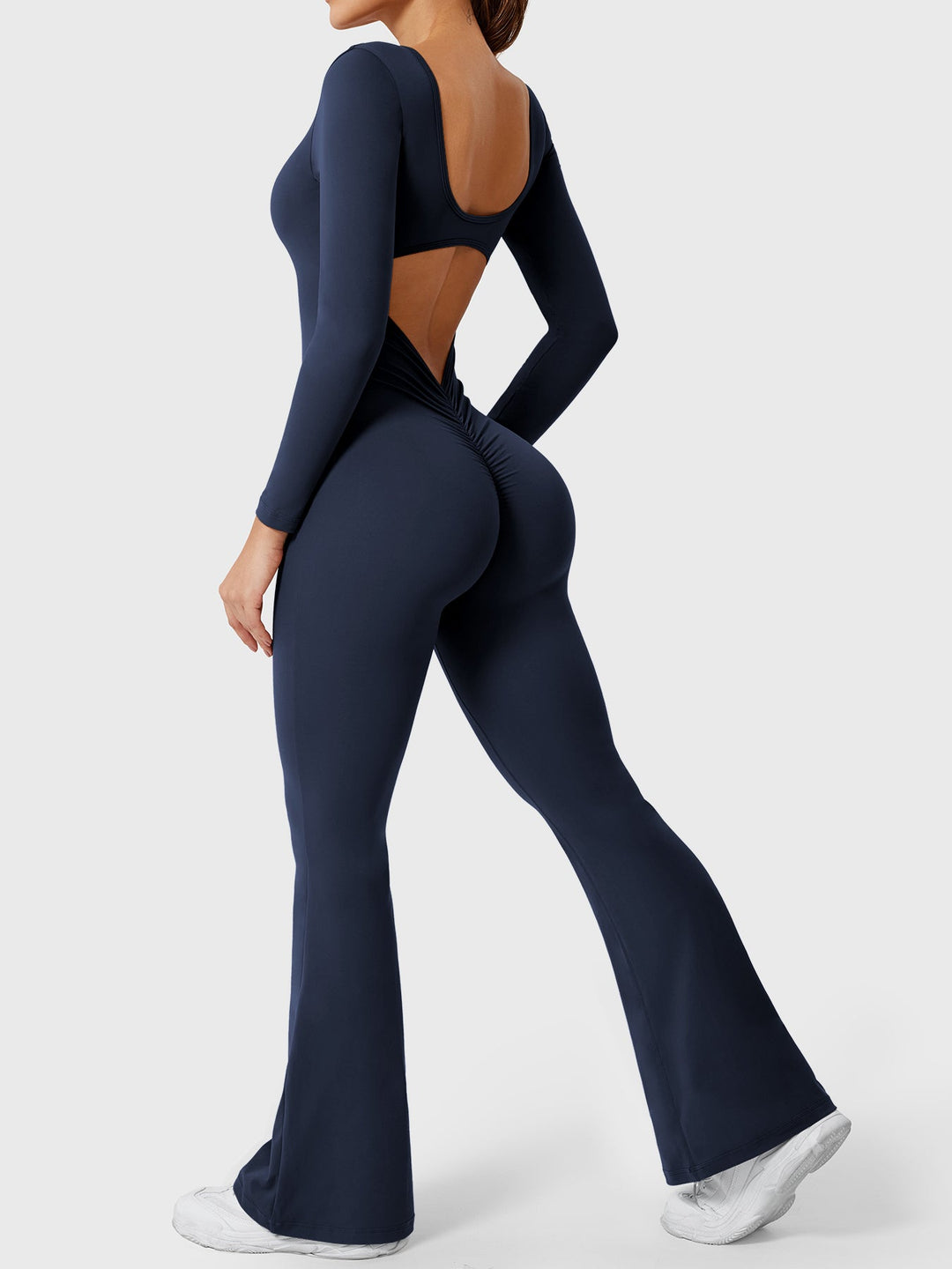 LIZVETTE™ | Flare Long Sleeve V-back Jumpsuit