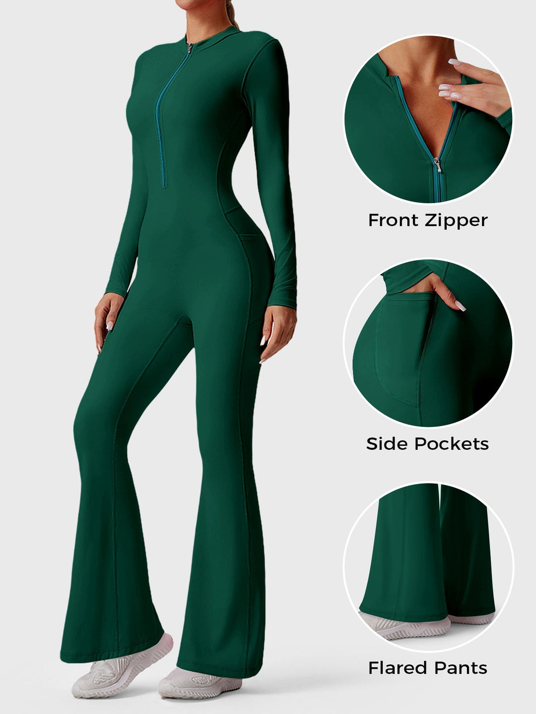 HELEN™ | Long Sleeve Zipper Flared Jumpsuit