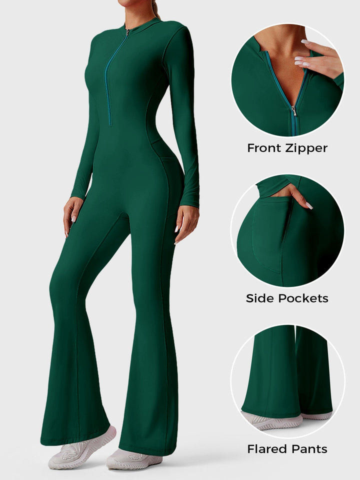 HELEN™ | Long Sleeve Zipper Flared Jumpsuit