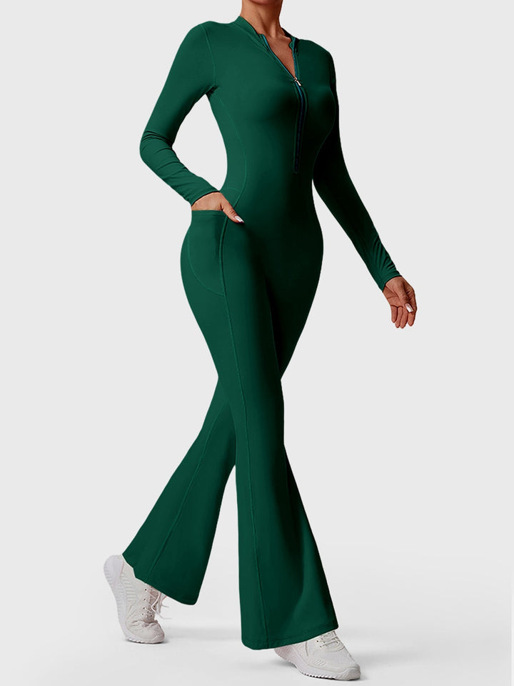 HELEN™ | Long Sleeve Zipper Flared Jumpsuit