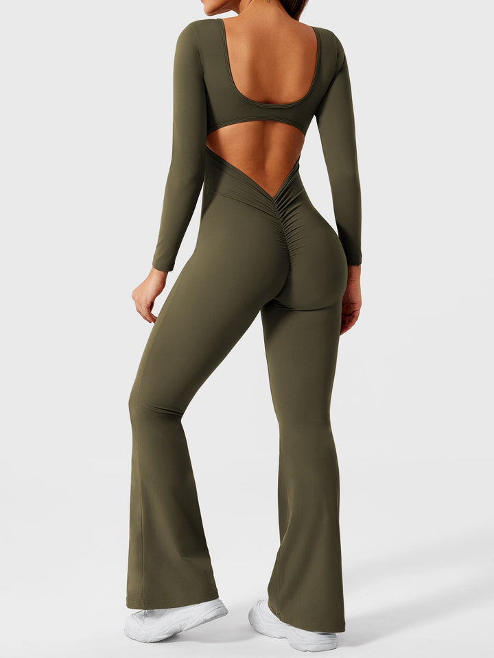 LIZVETTE™ | Flare Long Sleeve V-back Jumpsuit