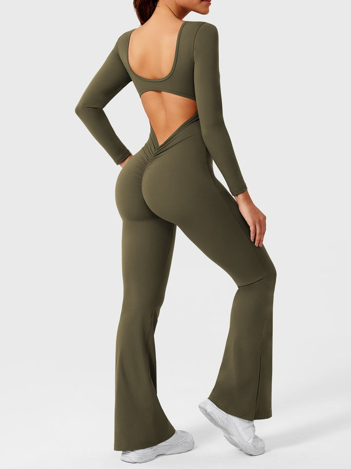 LIZVETTE™ | Flare Long Sleeve V-back Jumpsuit