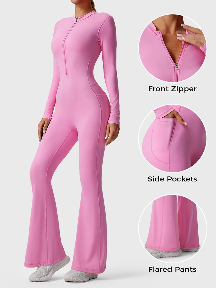 HELEN™ | Long Sleeve Zipper Flared Jumpsuit