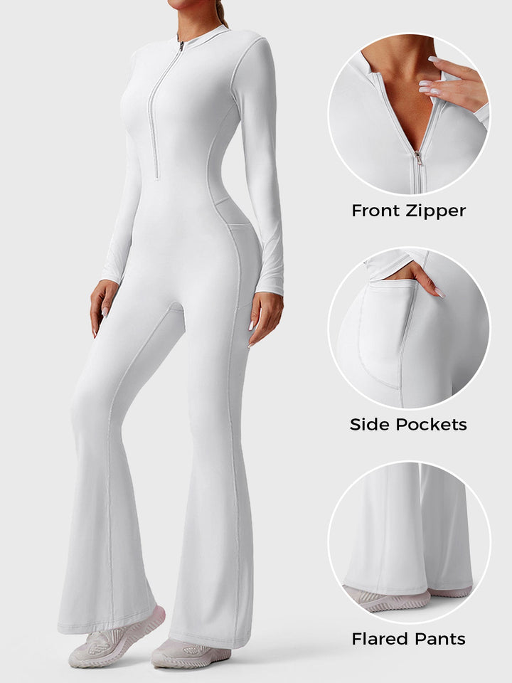 HELEN™ | Long Sleeve Zipper Flared Jumpsuit